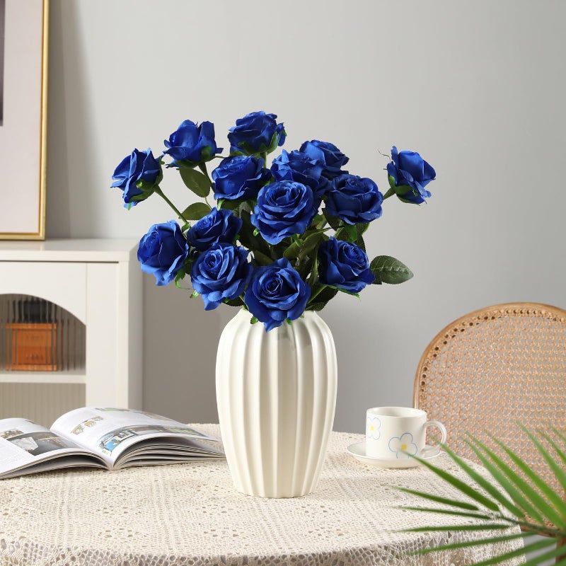 Tifuly Royal Blue Roses Artificial Flowers -12 pcs Realistic Single Long Stem Fake Silk Roses Bouquet for Party Home Wedding Centerpiece Office DIY Decor - Image 3